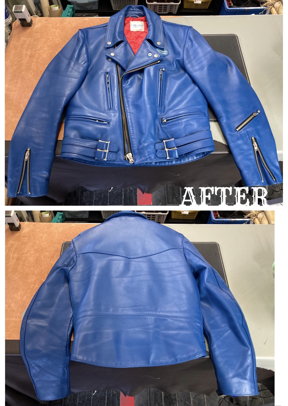 Lewis Leathers (ルイスレザー)ジャケットの全体染め直し施工 | 革修理の革研究所 神戸店
